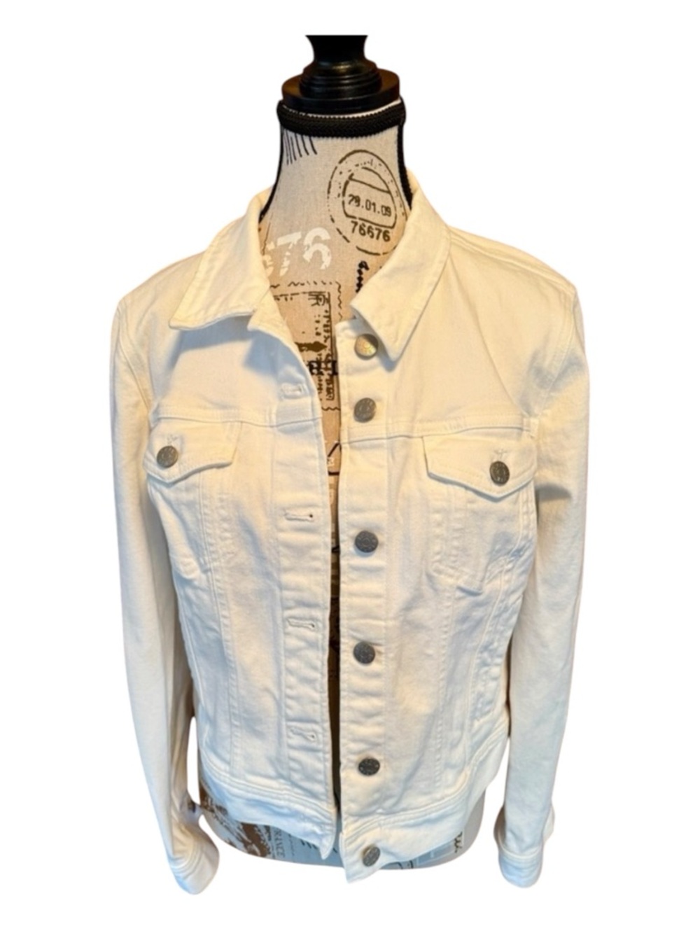 J. Crew Factory White Stretch Denim Jacket • Medium